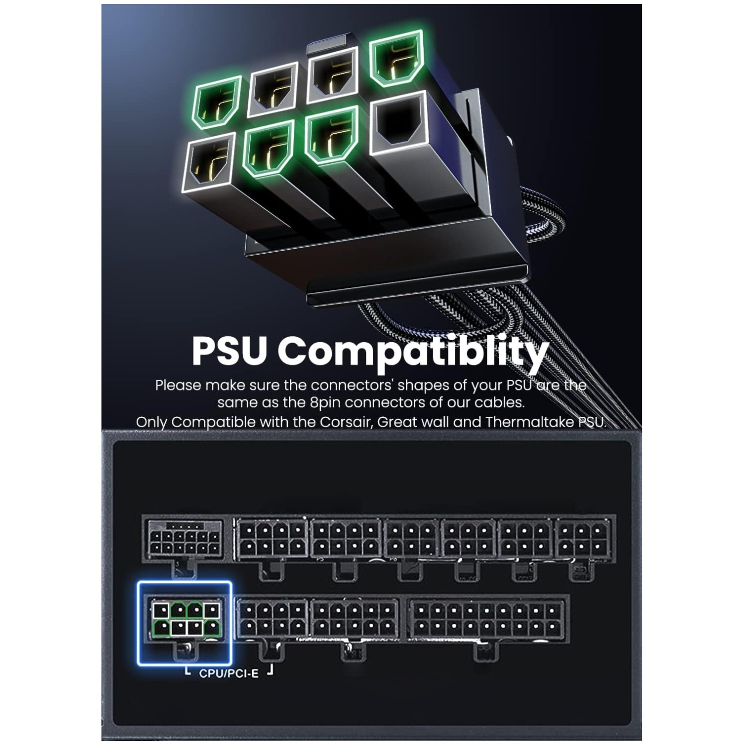 3x8pin 4+4 CPU Plugs for Corsair/Great Wall/Thermaltake