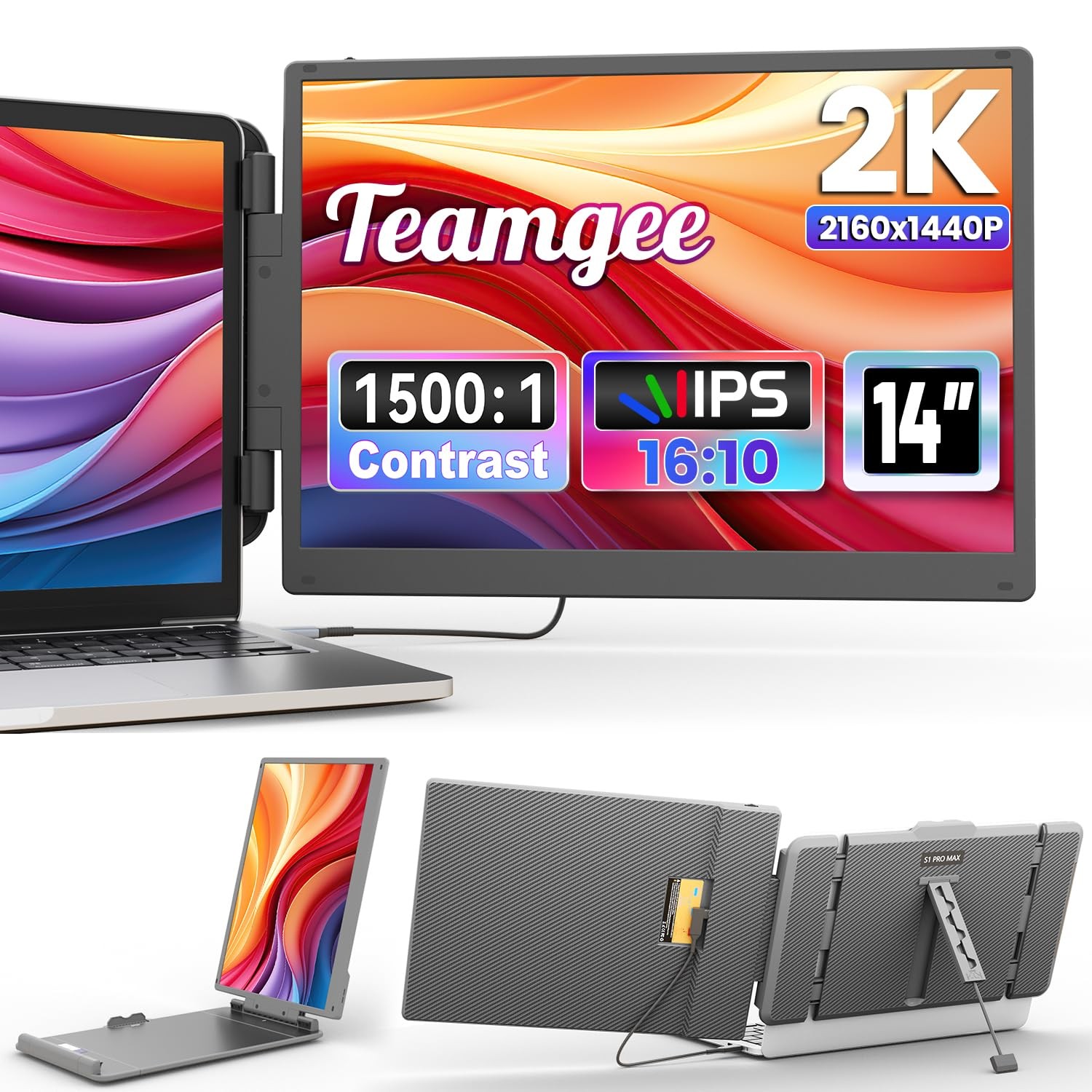 14″ Laptop Monitor Extension, 2160×1440 QHD IPS Portable Monitor for Lapto…