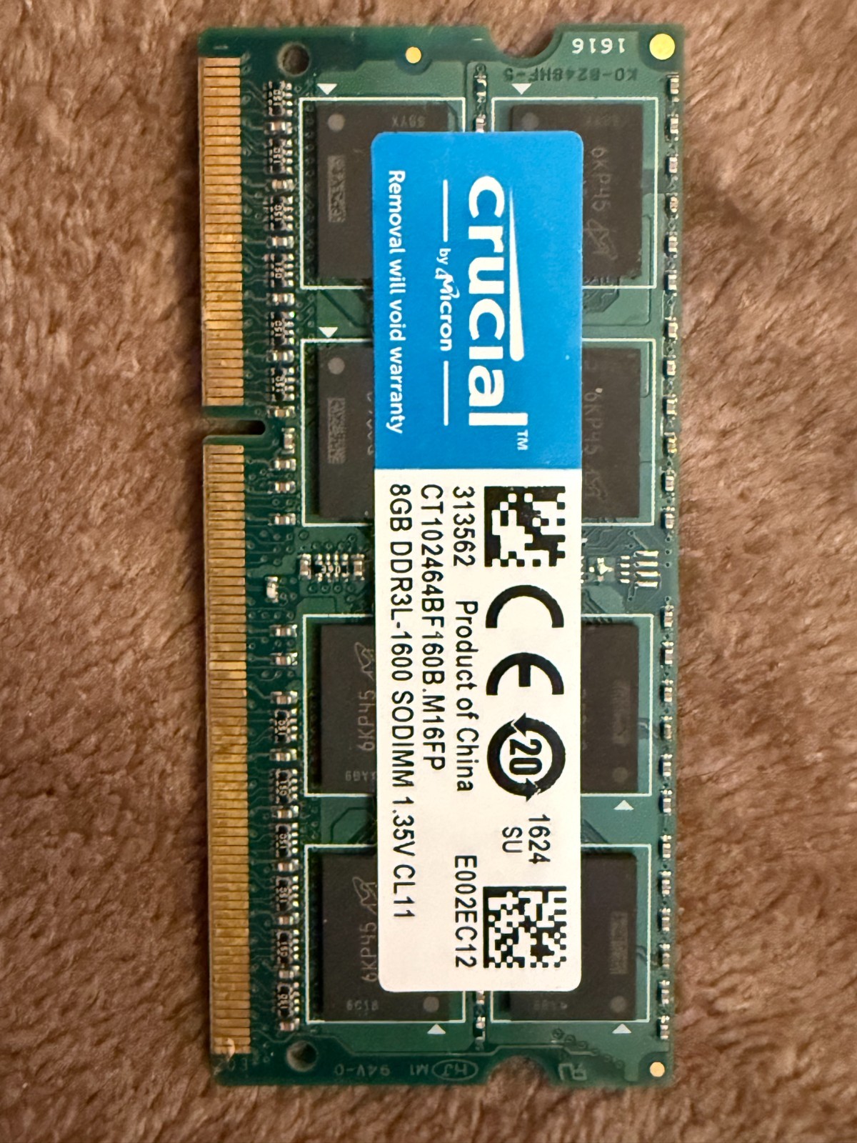 Crucial CT102464BF160B 8GB SO-DIMM PC3-12800 (DDR3-1600) Memory