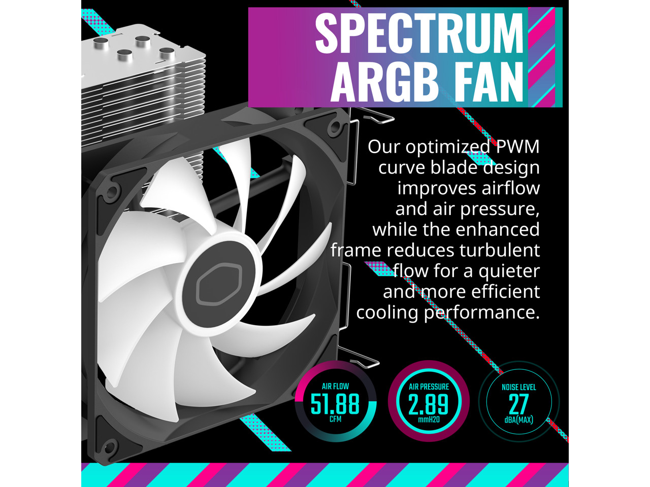 Cooler Master Hyper 212 Spectrum V3 CPU Air Cooler, ARGB Sync, 120mm PWM Fan, 4