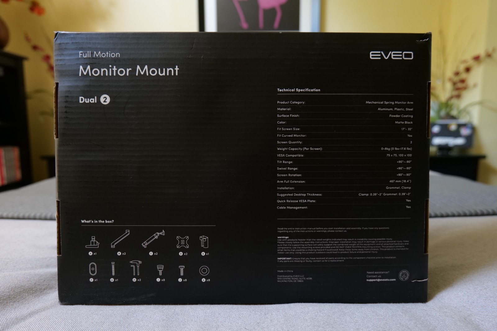 Eveo Black Full Motion Monitor Mount Dual 2 17″-32″