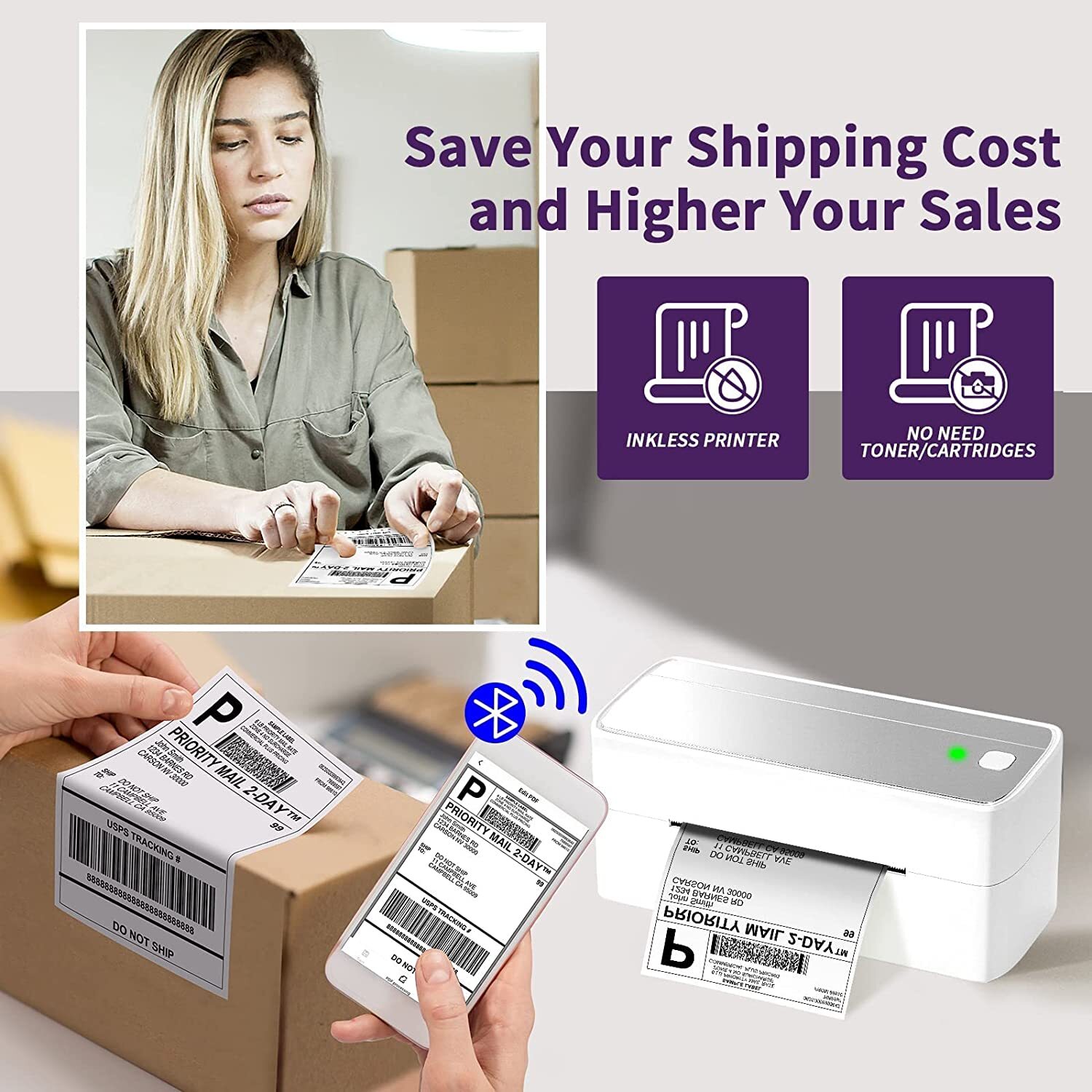 Bluetooth Thermal Shipping Label Printer for Shipping Packages Label Maker Lot