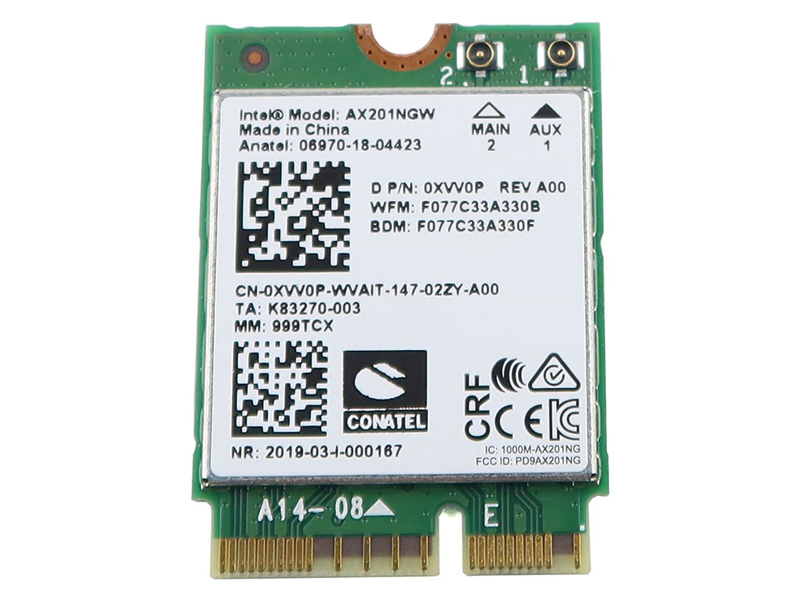 INTEL WI-FI 6 AX201 M.2 2230 CNVIO2 802.11AX WLAN BLUETOOTH 5.2 WIFI CARD XVV0P
