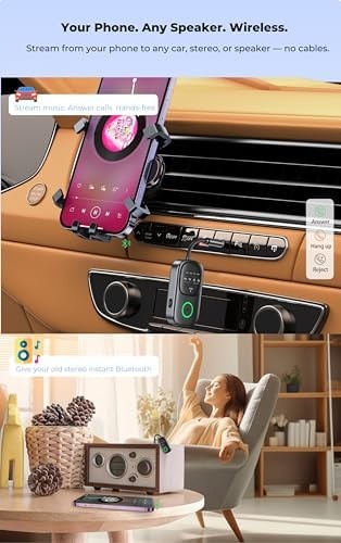 Bluetooth Transmitter Receiver, 2-in-1 Audio Adapter for Airplane, TV, Car | …