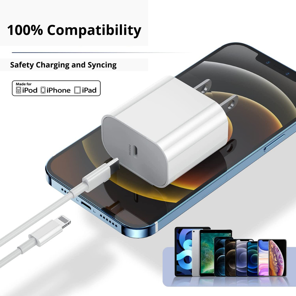 PD 20W Fast Wall Charger For Apple iPhone 8 X SE 11 12 13 14 Pro Max USB-C Cable