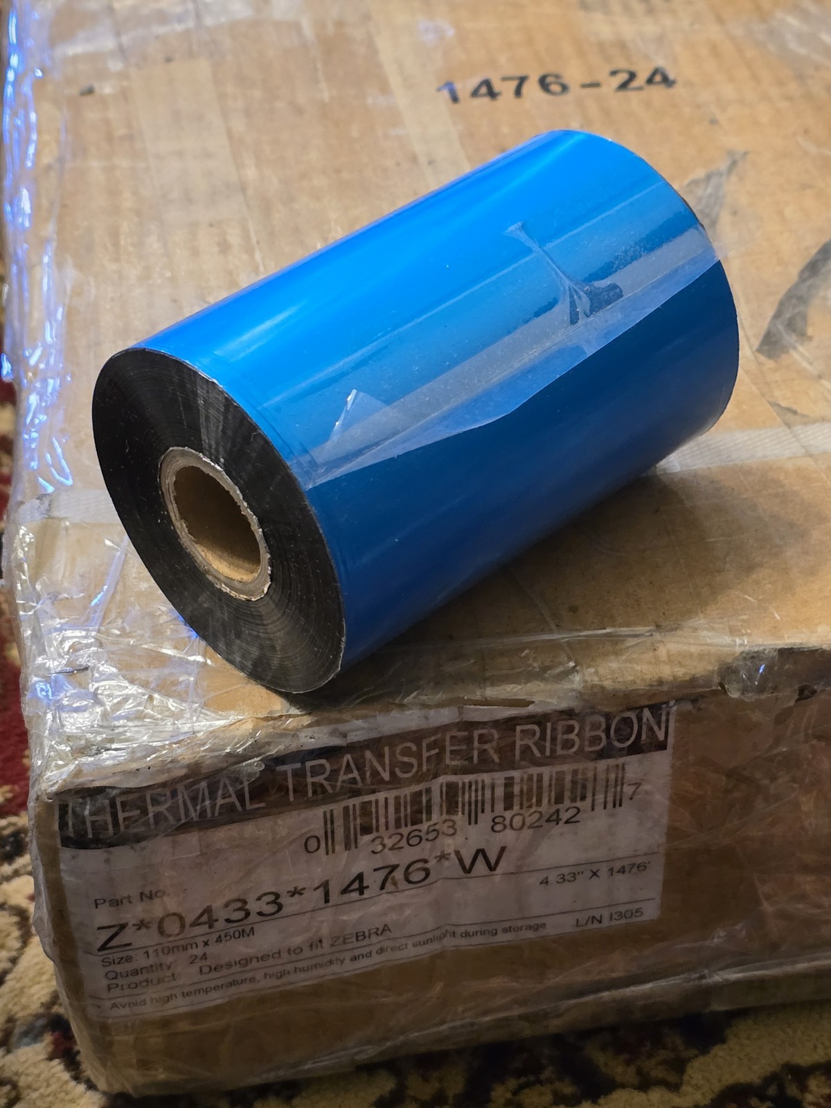 24 pk Thermal Transfer Ribbon for Zebra Printer 110mm x 450M 4.33″ x 1476′ Rolls