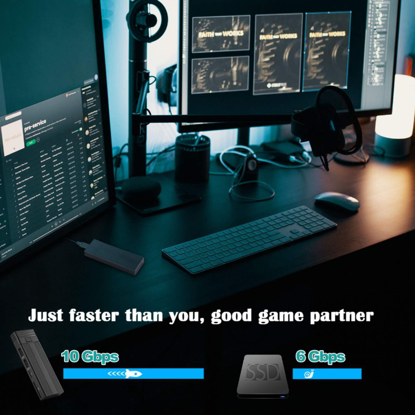 10Gbps Mobile External SSD Adapter Case 2 In 1 Design M.2 NVMe SSD&USB Hub
