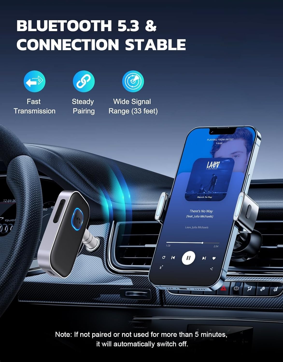 COMSOON Bluetooth Receiver for Car, Noise Cancelling 3.5mm AUX Bluetooth Car