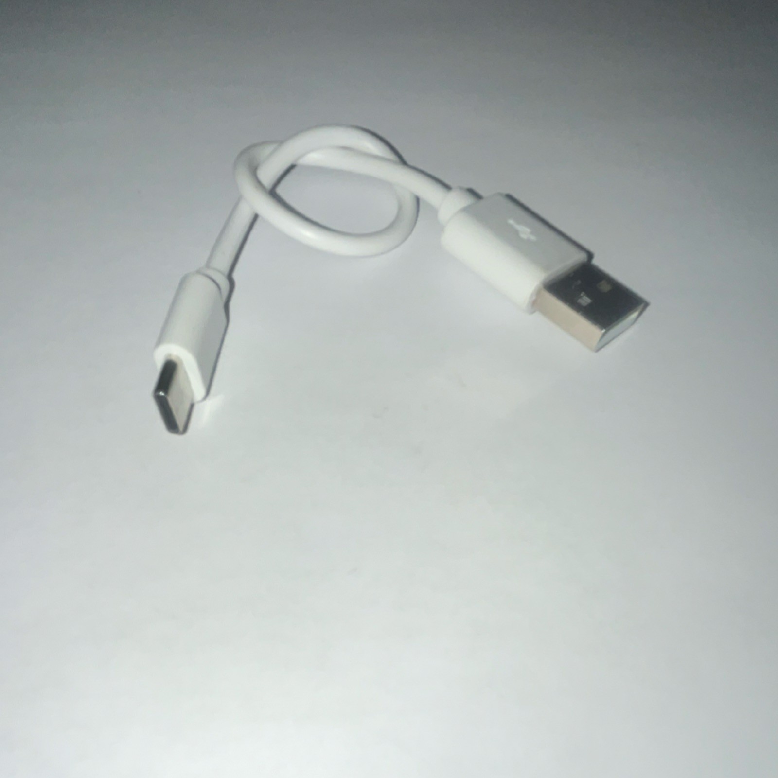 Short White USB Type-A to USB Type-C Cable, Less Than 1 ft
