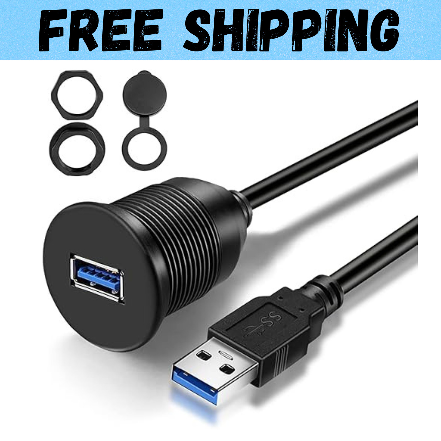 GOBGOD Single Port USB 3.0 Car Flush Mount Cable, USB Dash Mount Adapter Male…