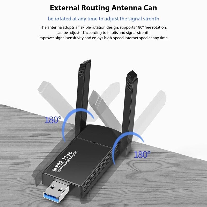 USB 3.0 Wireless WIFI Adapter 1300Mbps Long Range Dongle Dual Band 5Ghz Network