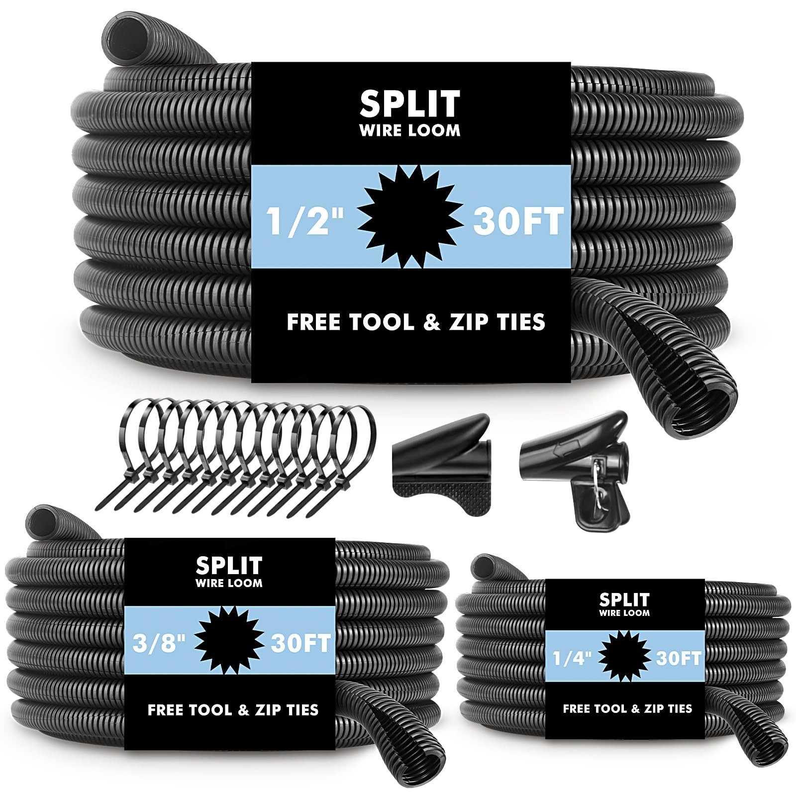 Automotive Wire Loom Flame Retardant Split Tubing Assortment Wiring Kit