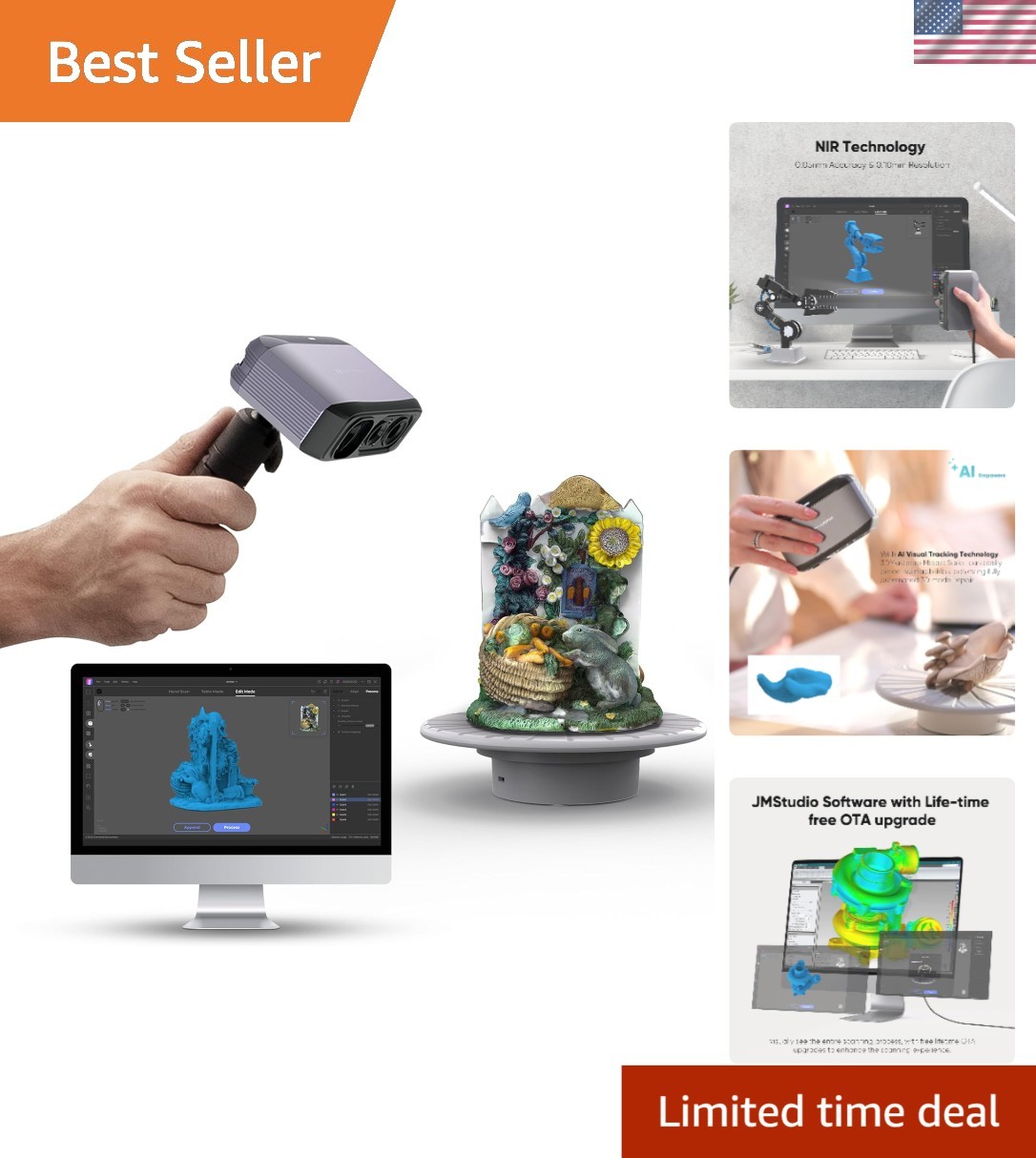 Moose Lite Handheld 3D Scanner – 0.05mm Precision for Effortless 3D Printing