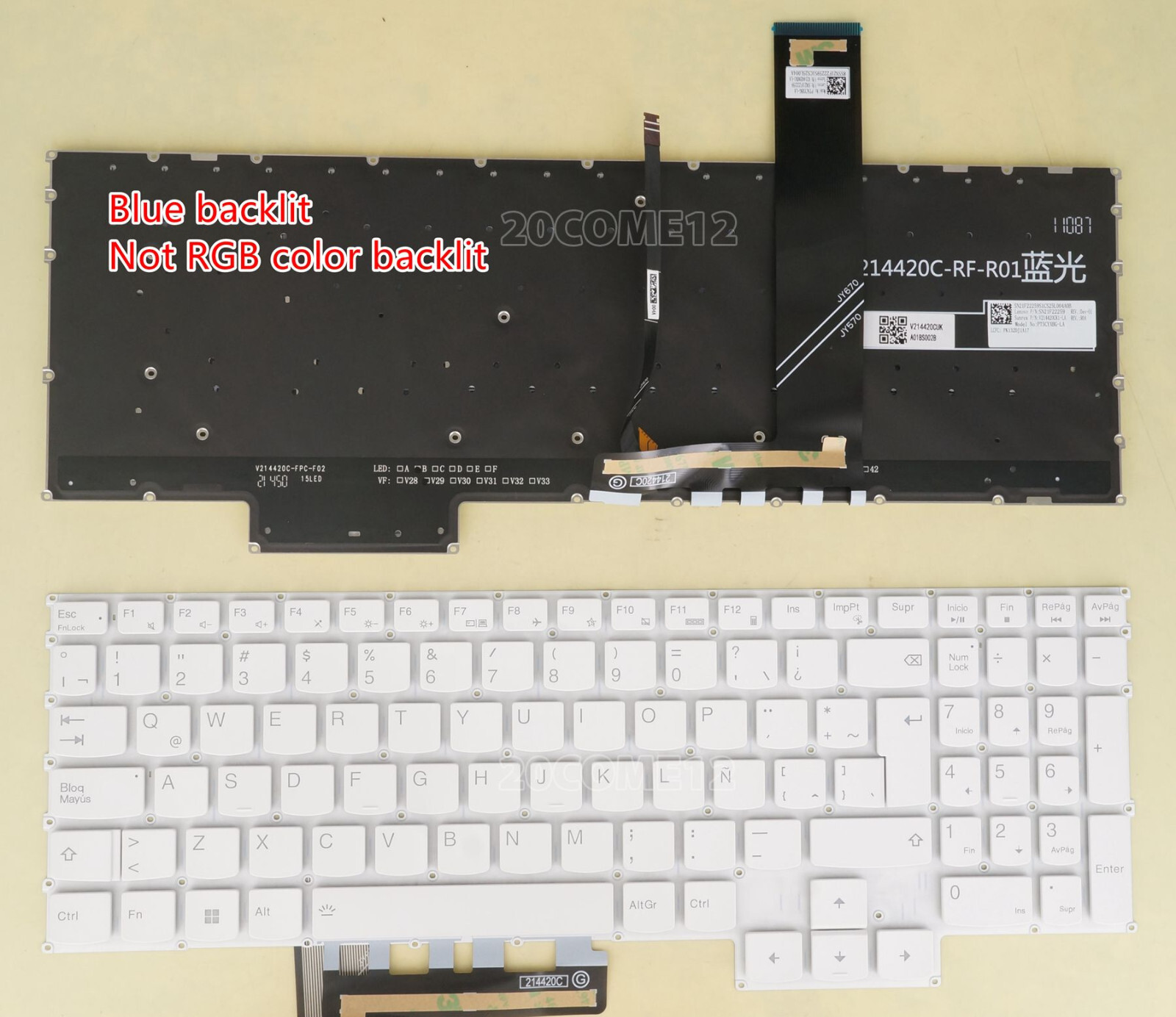 New Latin Spanish Backlit Keyboard for Lenovo Legion 82RE 82RD 82RC 82RB White