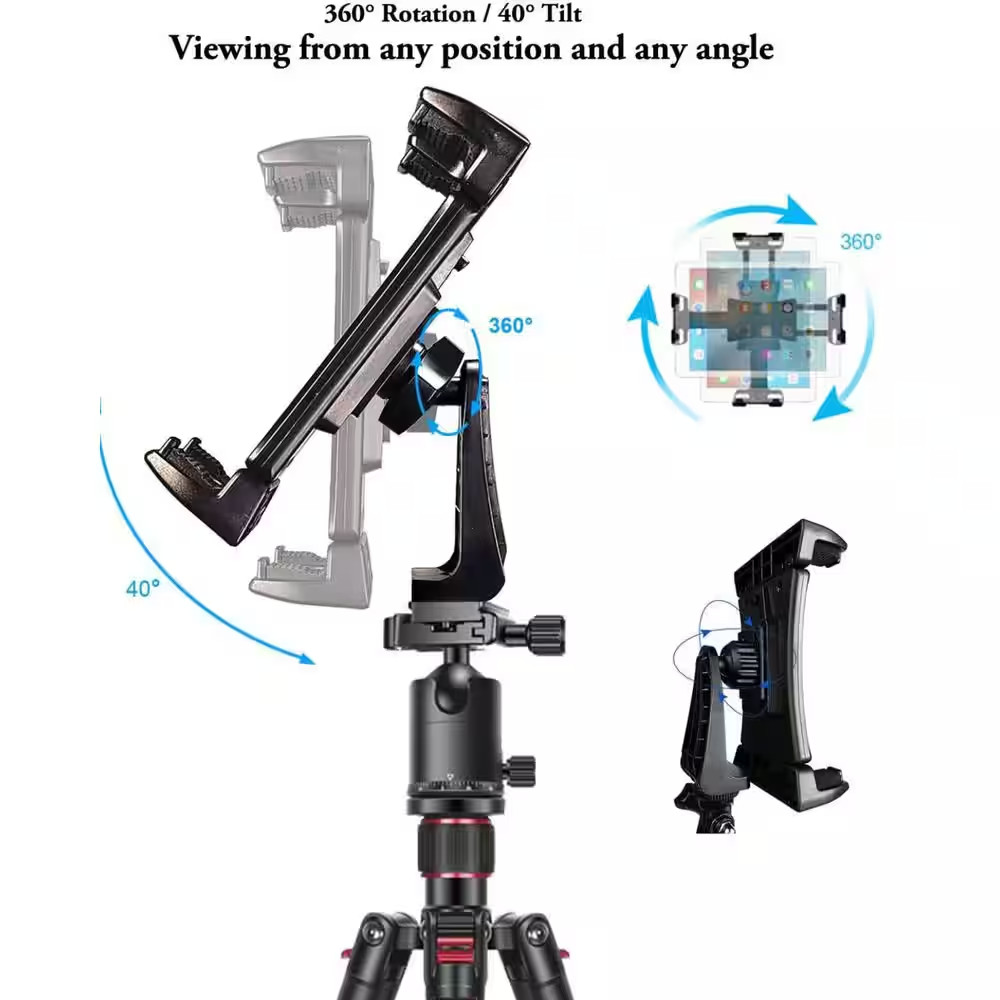 Ipad Tripod Mount Adapter 360° Rotatable Universal Tablet Clamp Holder for Devic