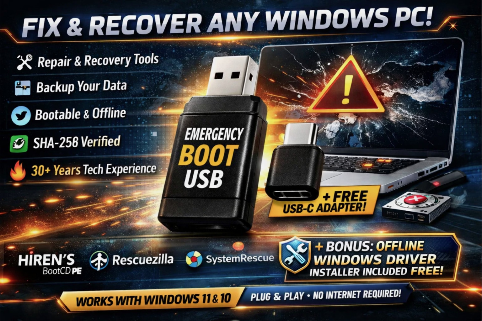 Windows Emergency Boot USB | PC Repair, Backup, Recovery & Diagnostics Toolkit