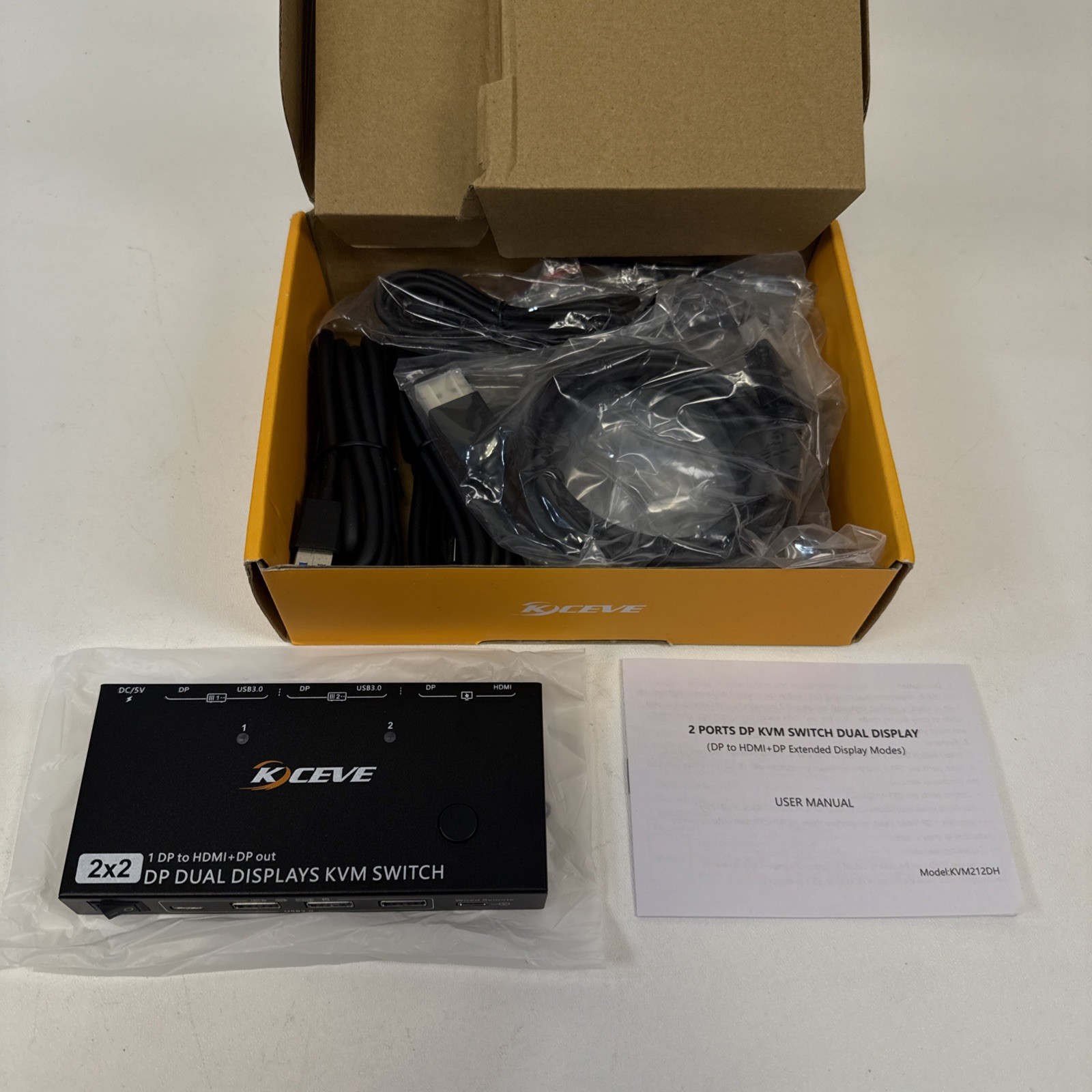 KCEVE 2 x 2 DP Dual Displays KVM Switch USB 3.0 model KVM212DH
