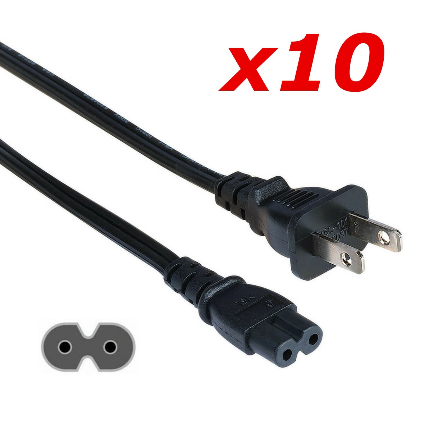 10 Pack – 3ft Two Prong AC Power Cord Cable NEMA 1-15P C7 for Laptop PS3 PS4 DVR