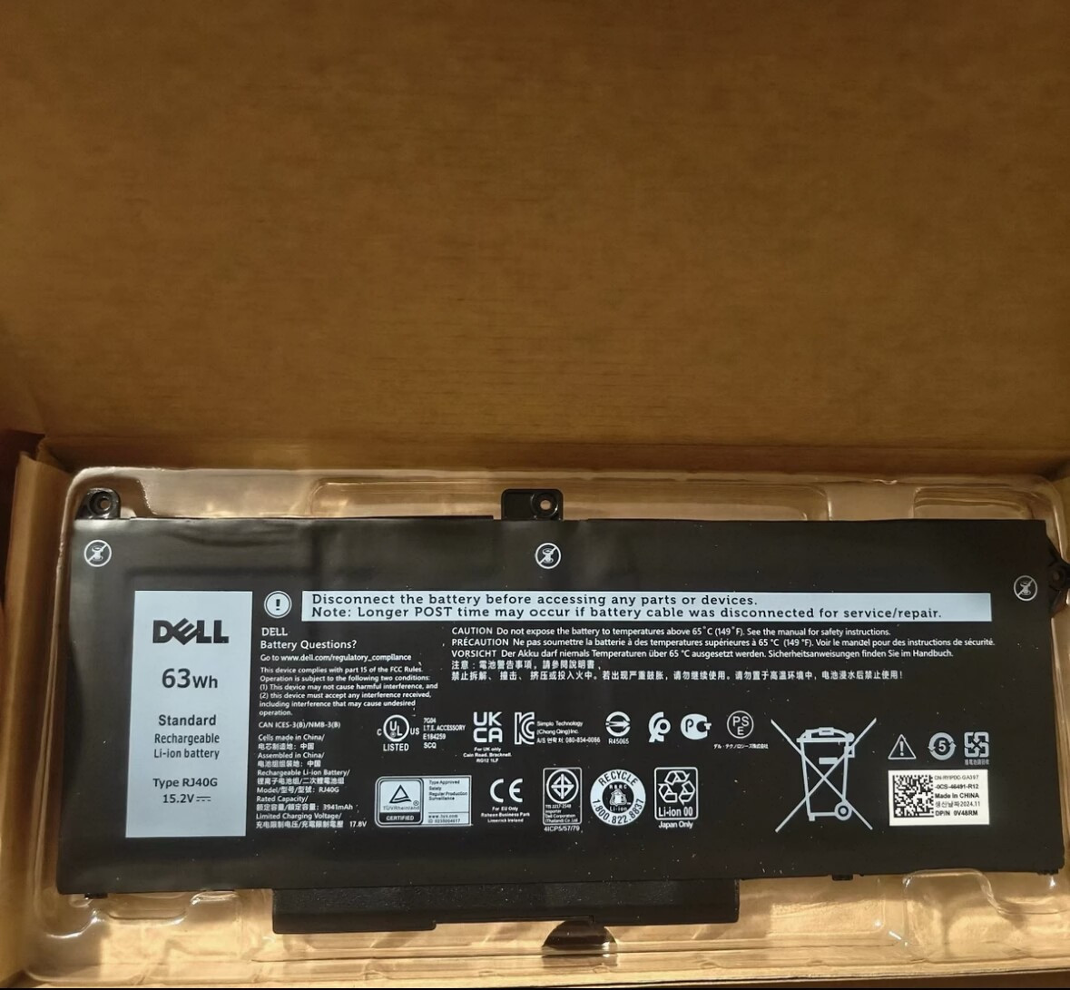 Genuine RJ40G M033W 63WH Battery For Dell Latitude 5420 5520 Precision 3560 OEM