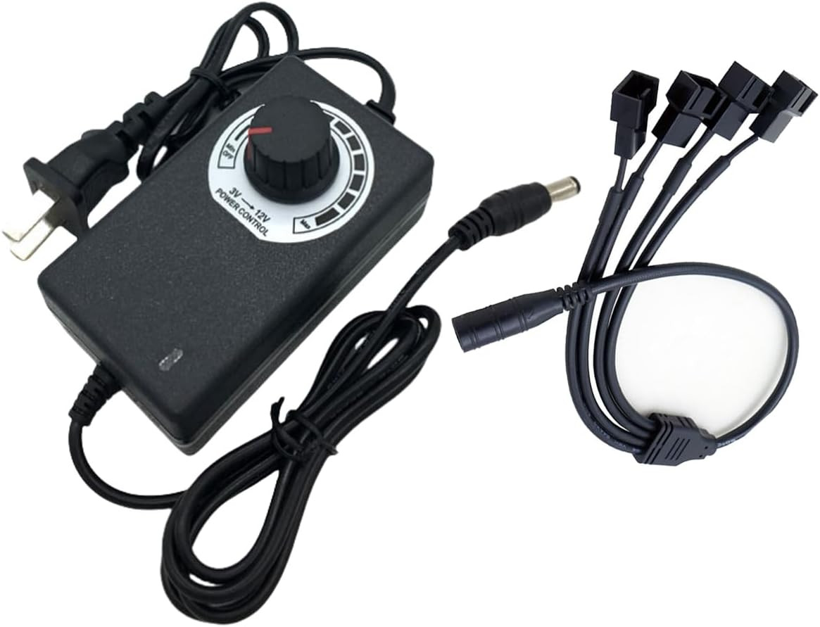 12V PC Fan Speed Controller Fan Power Supply 100-240V AC to 3-12V DC 36W Adj…