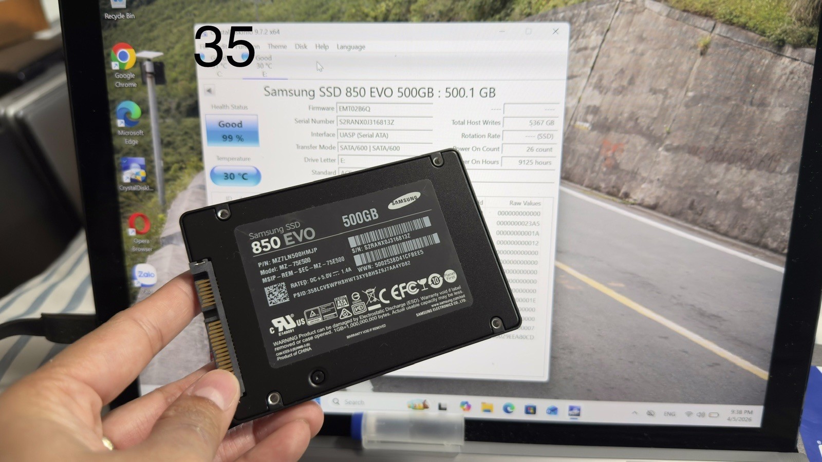 Samsung 850 EVO 500GB SSD 2.5″ SATA III MZ-75E500 Health Good 99%