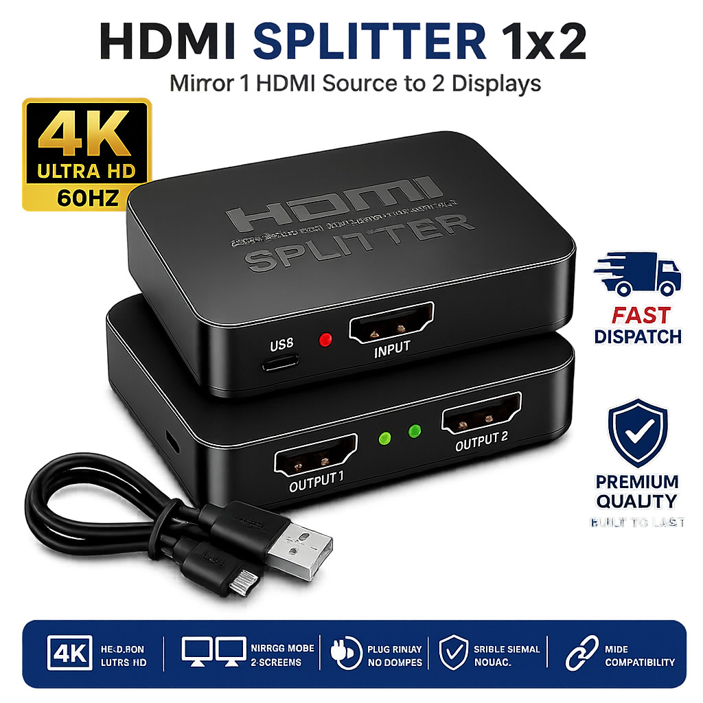 HDMI Splitter 1 In 2 Out 4K Dual Display Video Distributor Extender Amplifier TV
