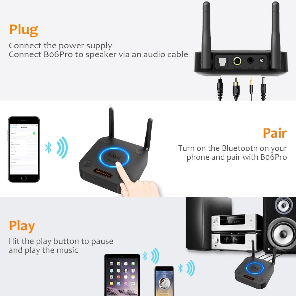 [Upgraded] 1Mii B06Pro Long Range Bluetooth Receiver, HiFi Black