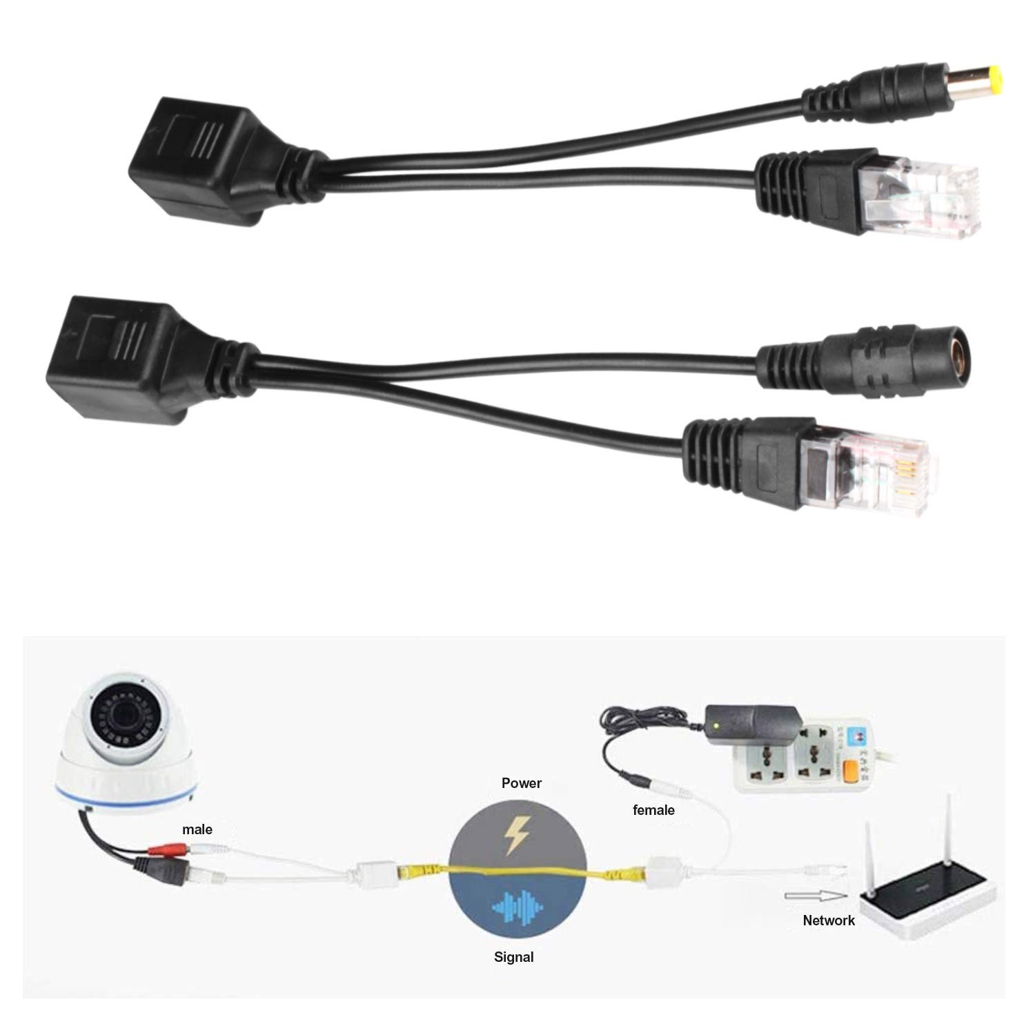 6Pair Passive PoE Injector Splitter Kit 5.5×2.1mm DC Connector RJ45 Adapters