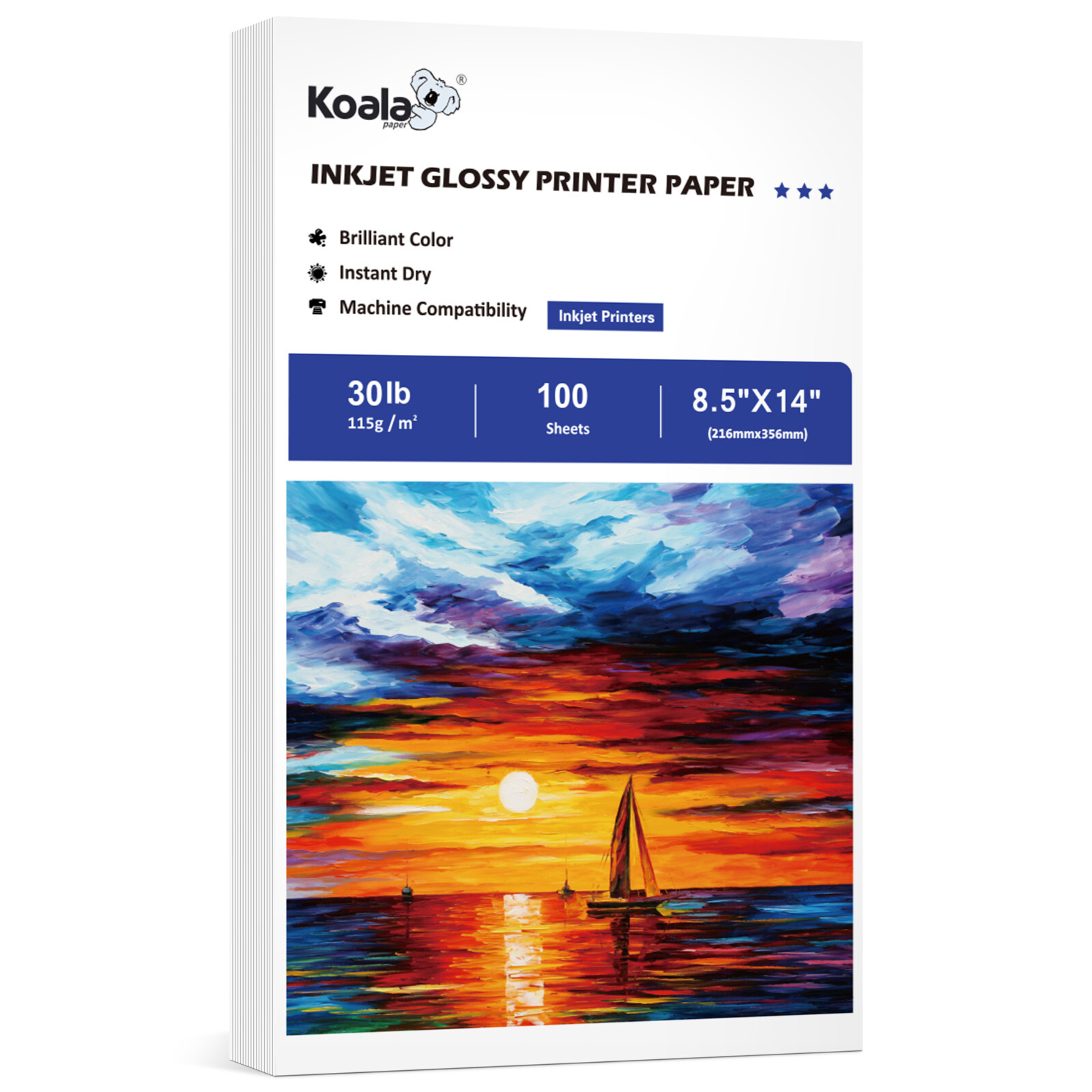 Koala Glossy Inkjet Printer Paper 30lb 8.5×11 8.5×14 DIY Chip Bag Legal Size