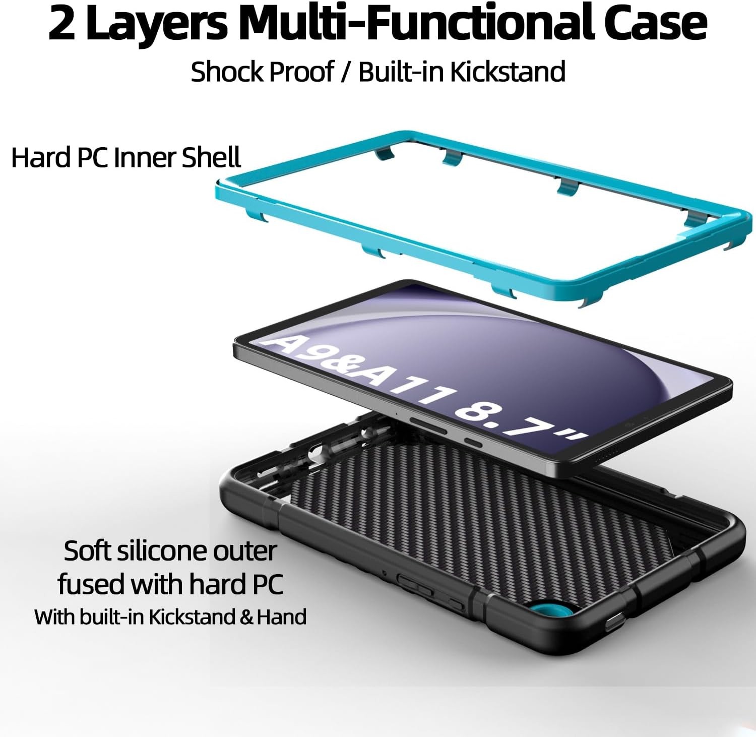 Heavy Duty Shockproof Protective Case for Galaxy Tab A11 8.7″, Black and Blue