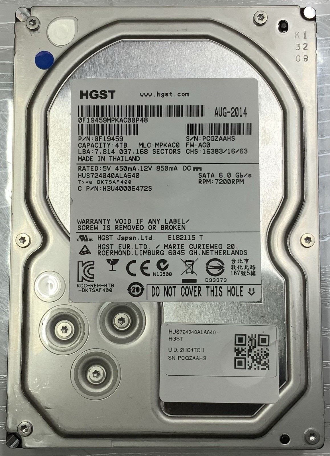HGST HUS724040ALA640 HDD 4TB SATA 6Gb/s 7.5K 3.5″ 512 b/s 0F19459