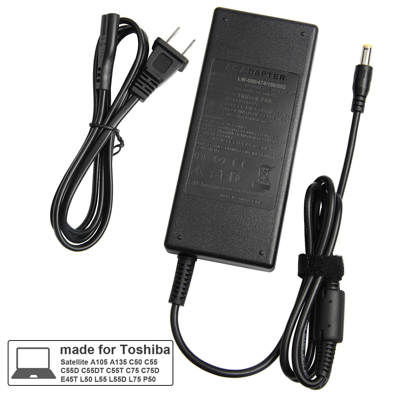 90W 19V 4.74A AC Adapter Laptop Charger For Toshiba Satellite Power Supply Cord