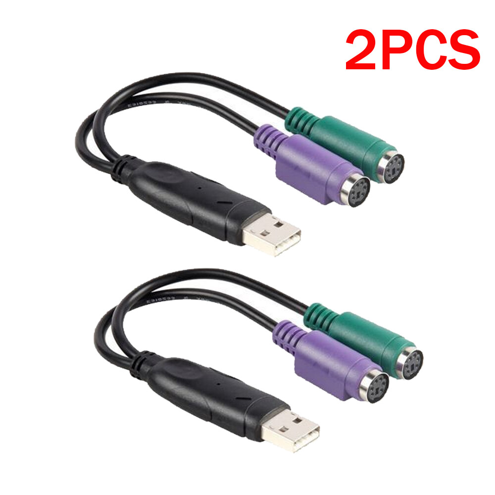 2pcs Dual PS/2 PS2 Female to USB Male Cable Adapter Converter For Keyboard Mouse