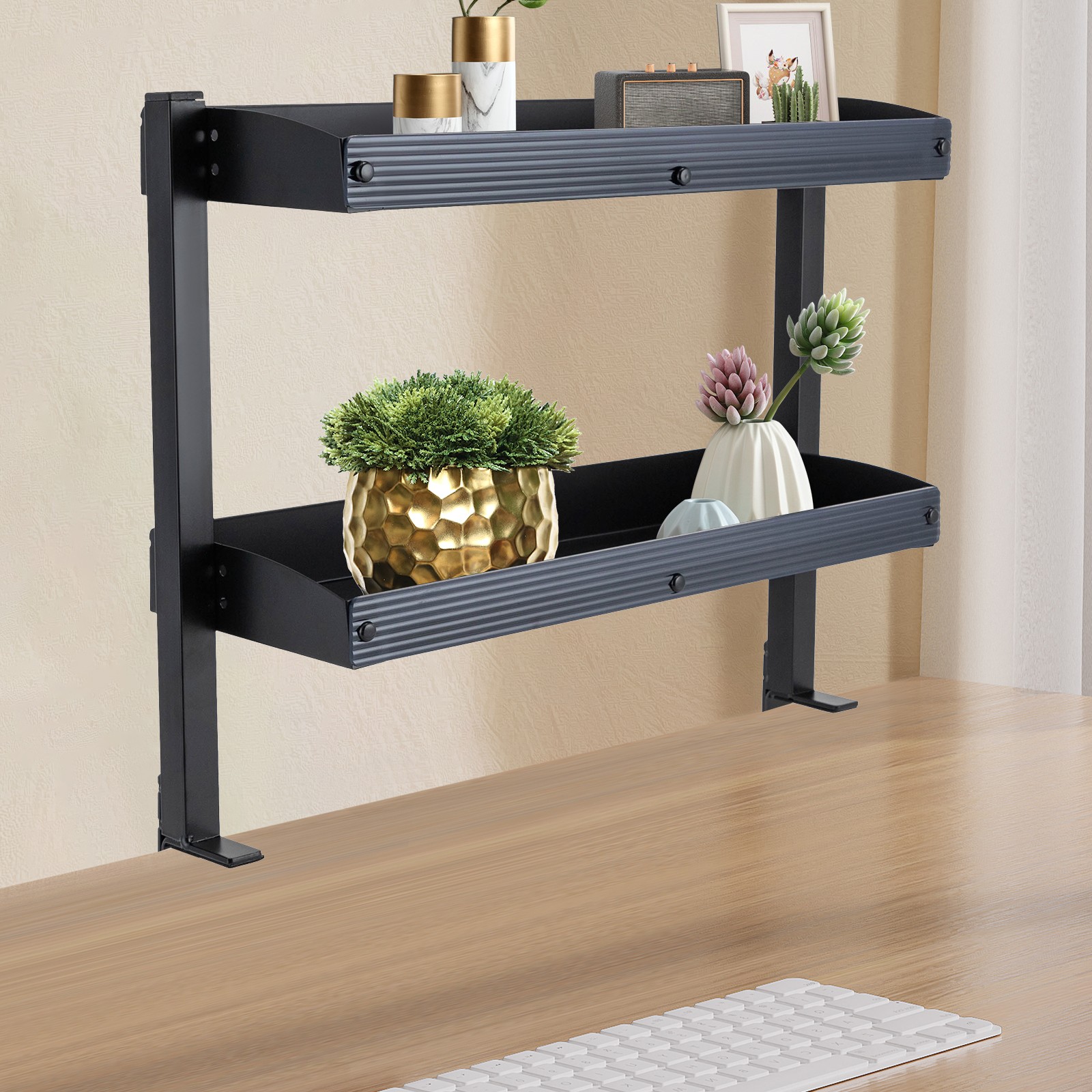 Clamp-On 2-Tier Desk Shelf, Adjustable Space-Saving Organizer for Home & Office