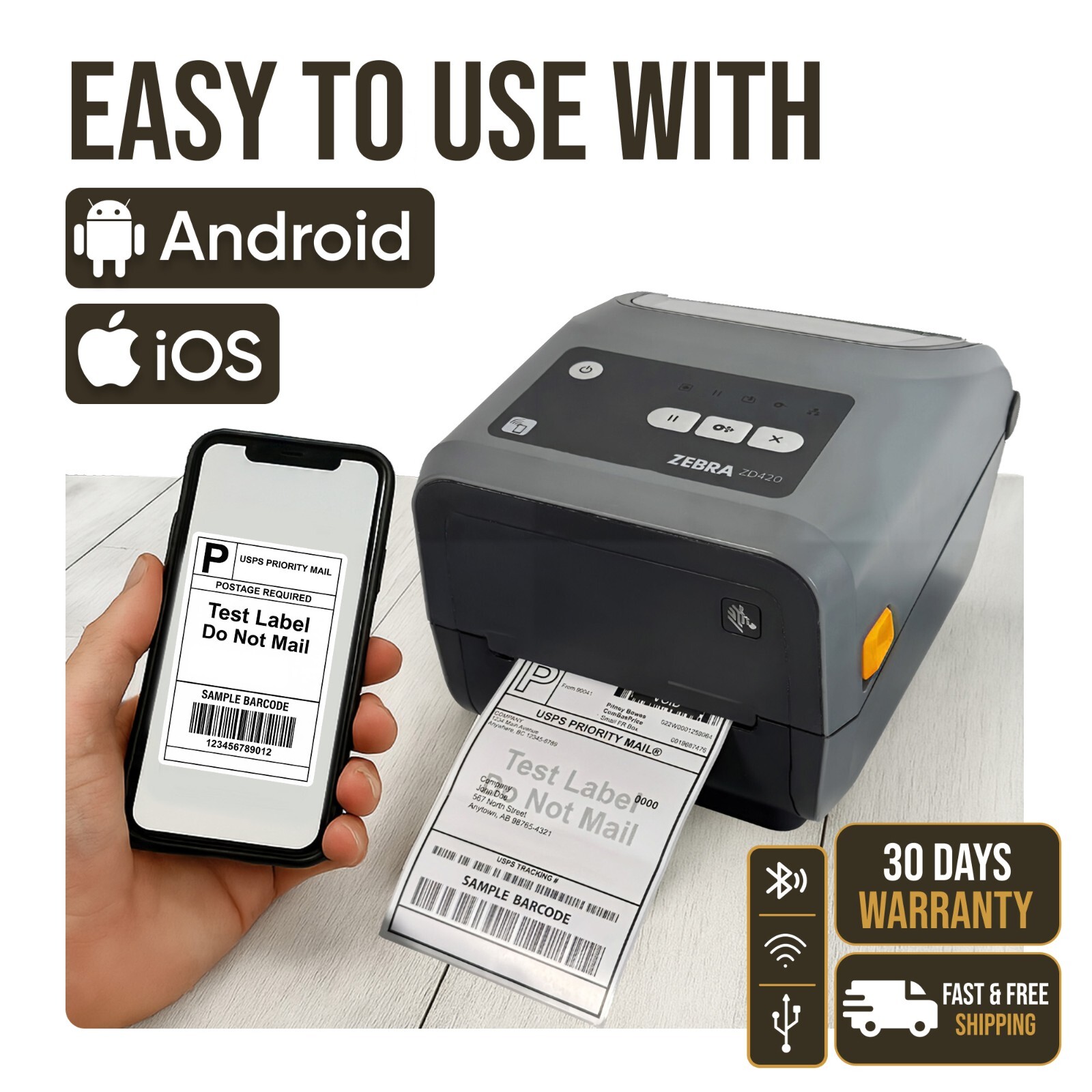 Zebra ZD420 Mobile Label 4×6 inch Printer 300 dpi Easy to Use with iOS Android