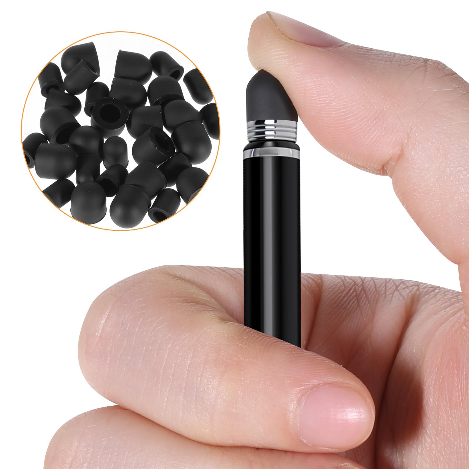 60PCS Stylus Rubber Tips for Pens, no Scratch 0.5cm & 0.7cm, Black