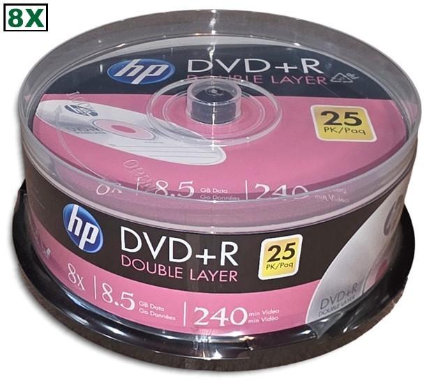 50-Pak HP 8X Logo-Top 8.5GB DOUBLE LAYER DL DVD+R’s (2 x 25-Pak)