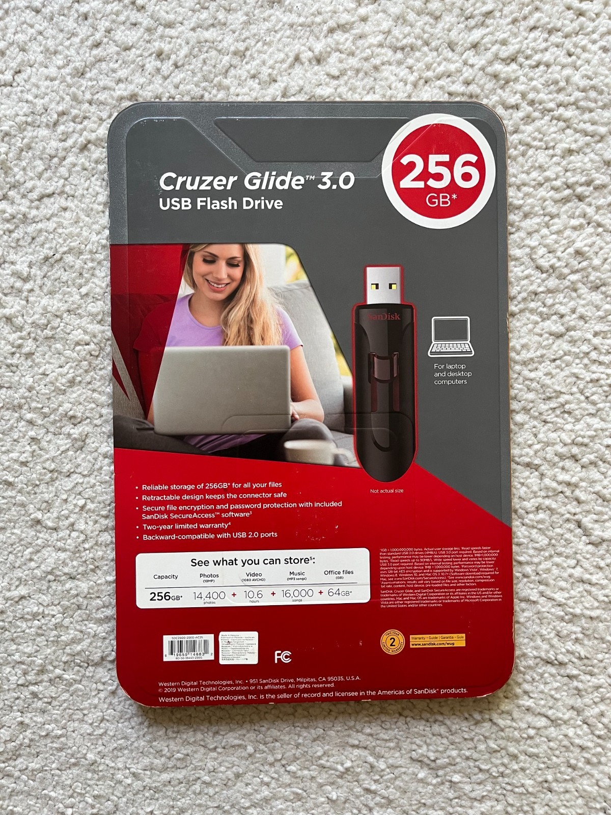 SanDisk 256GB Cruzer Glide USB 3.0 Flash Drive Black – SDCZ600-256G-AC25