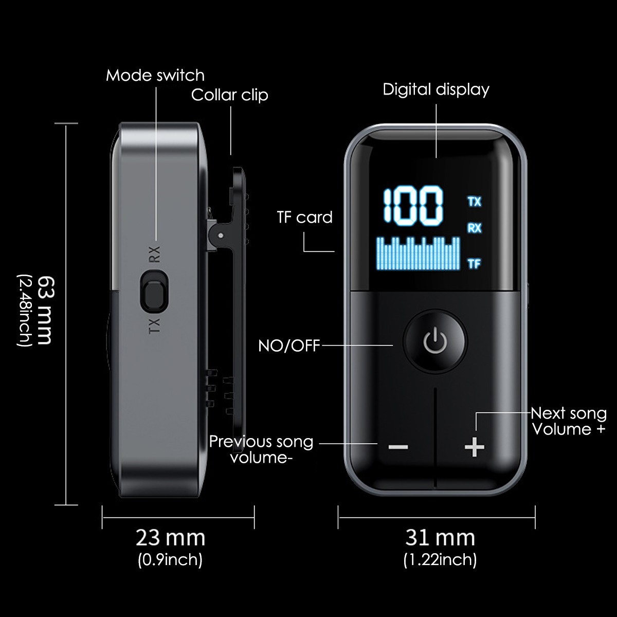 Wireless Audio Transmitter Receiver Car Home Lapel Clip Bluetooth 5.4 Adapter