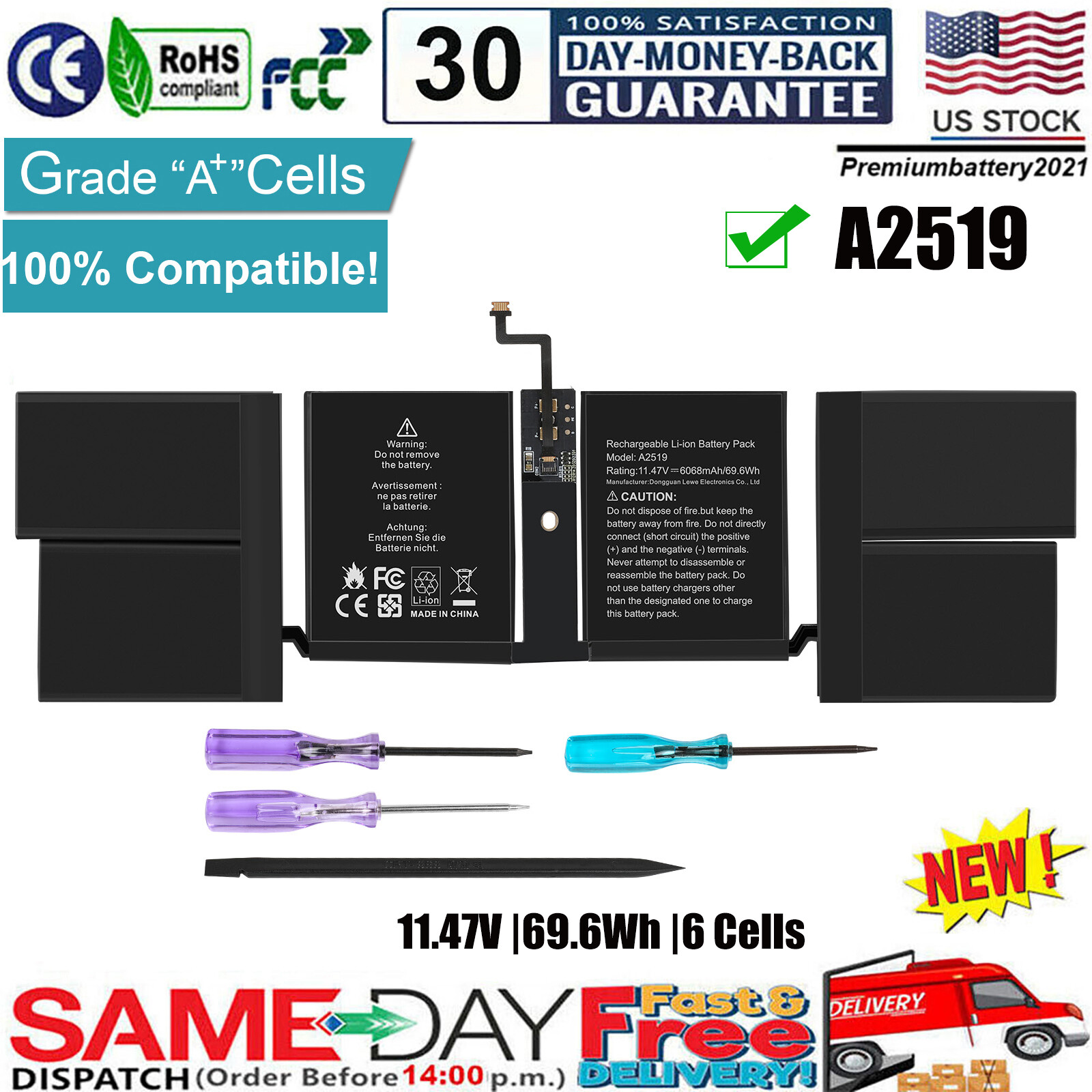 ✅A2519 Battery For Apple MacBook Pro 14″ A2442 M1 2021 Year MKGR3LL/A EMC 3650