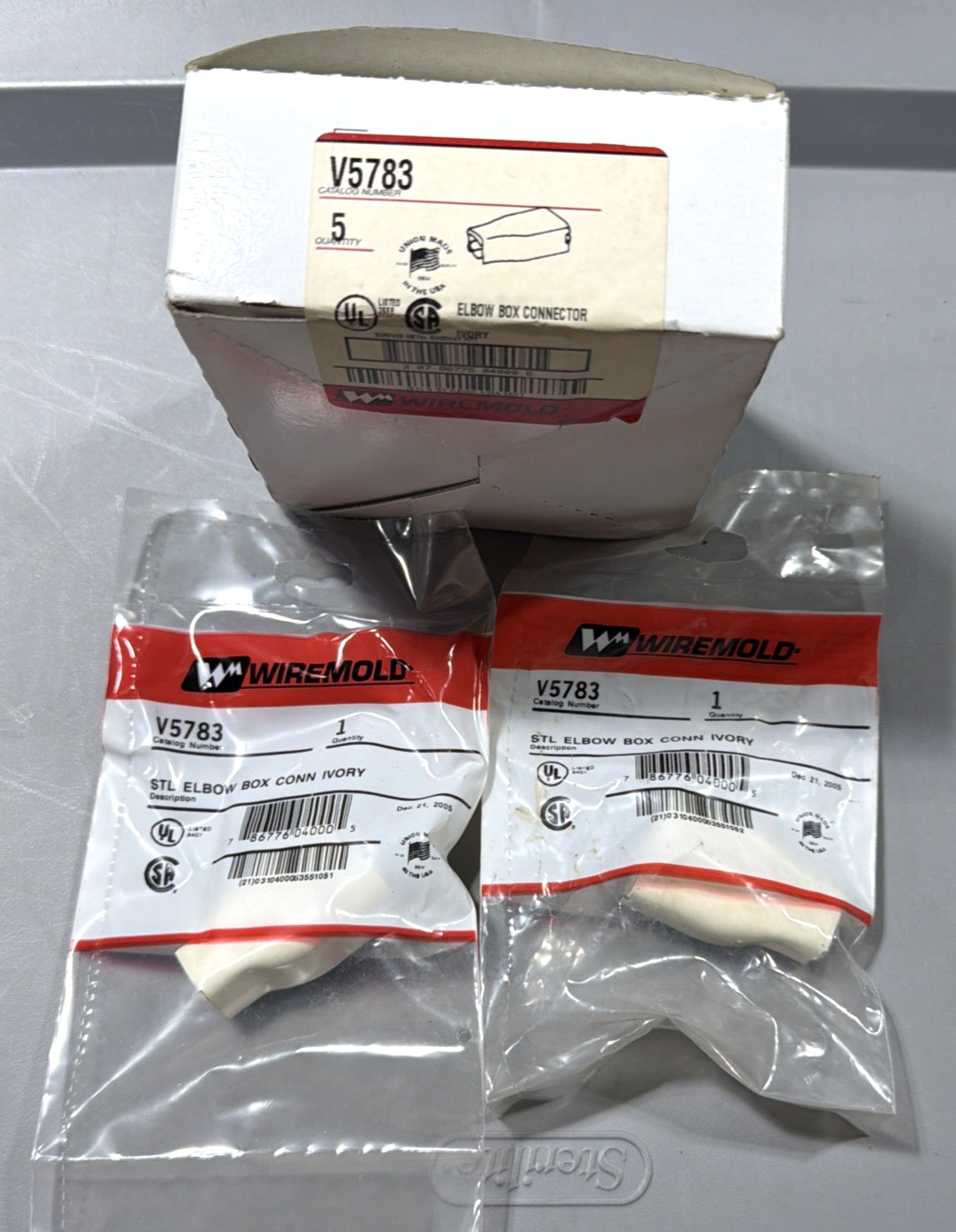 Lot of 7 Wiremold V5783 STL Elbow Box Connector, Ivory, Free Shipping