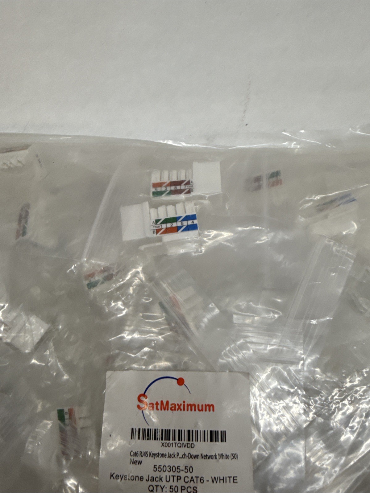 SATMAXIMUM 50 Pack Cat6 Keystone Ethernet Wall Jacks RJ45 Punch Down