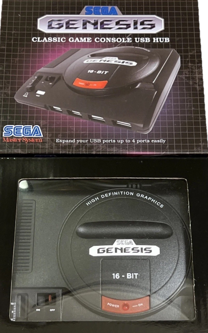 SEGA Classic Game Console Design USB Hub Splitter Box 4-Port Black New Gaming