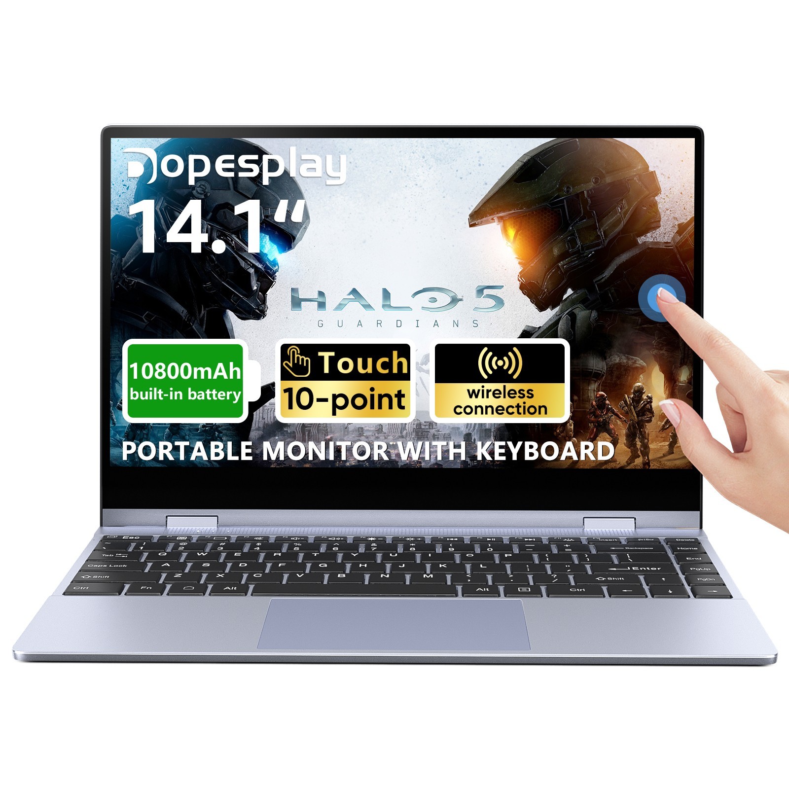 GRADE-A USED 14.1″ Portable Monitor with Keyboard Touch Screen 10800mAh Wireless