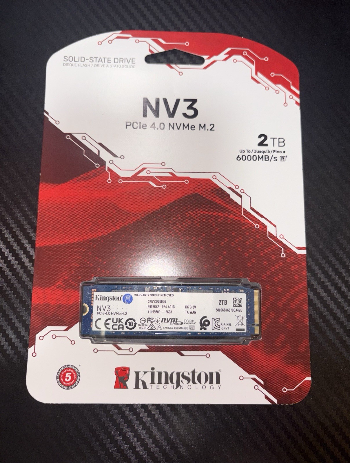 Kingston NV3 2TB M.2 NVMe PCIe 4.0 Internal SSD 6000MB/s SNV3S/2000G NEW