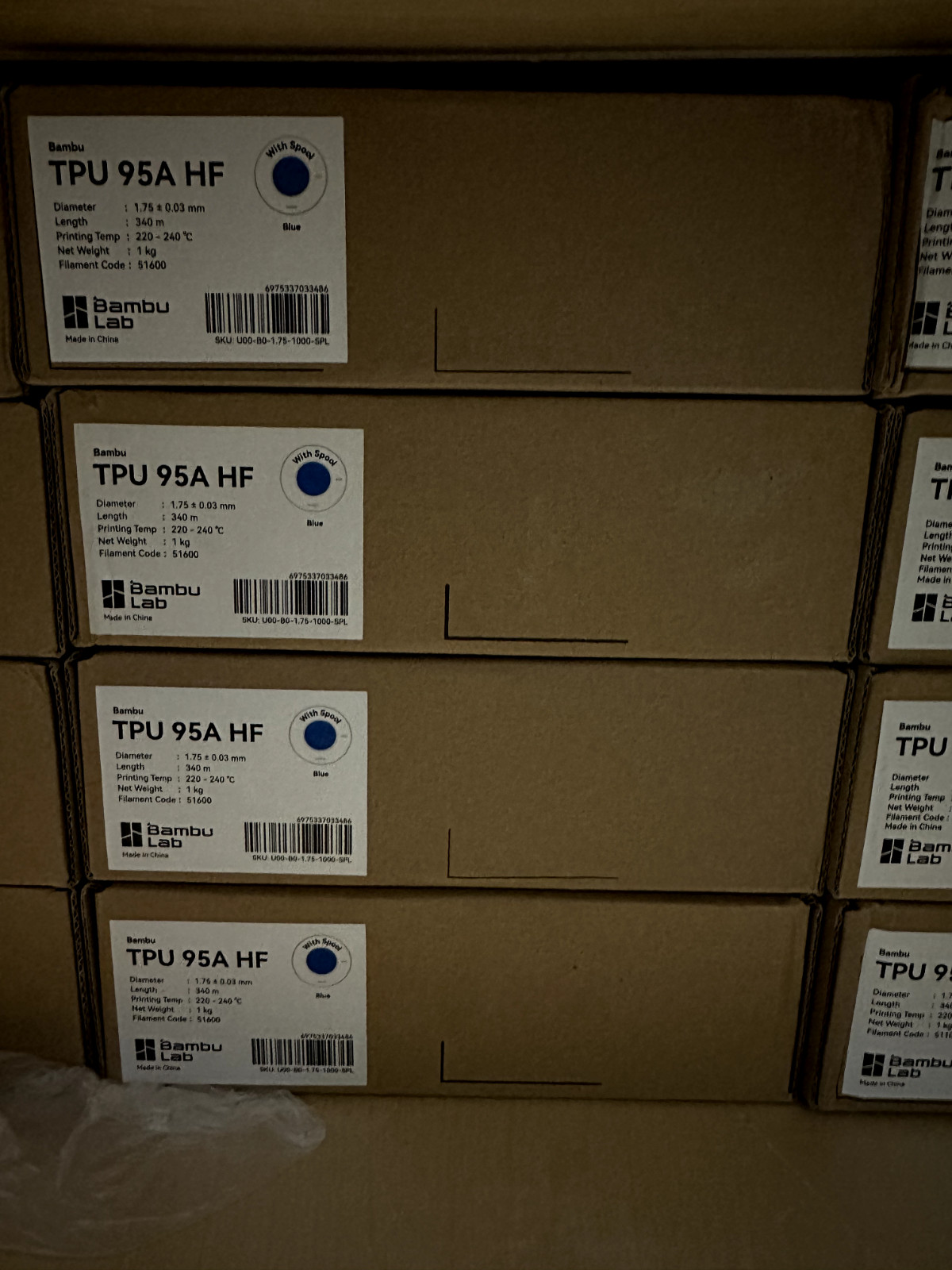 3D Printer Filament TPU 95A HF with Spool, 1kg, 1.75mm +/- 0.03mm New in Box