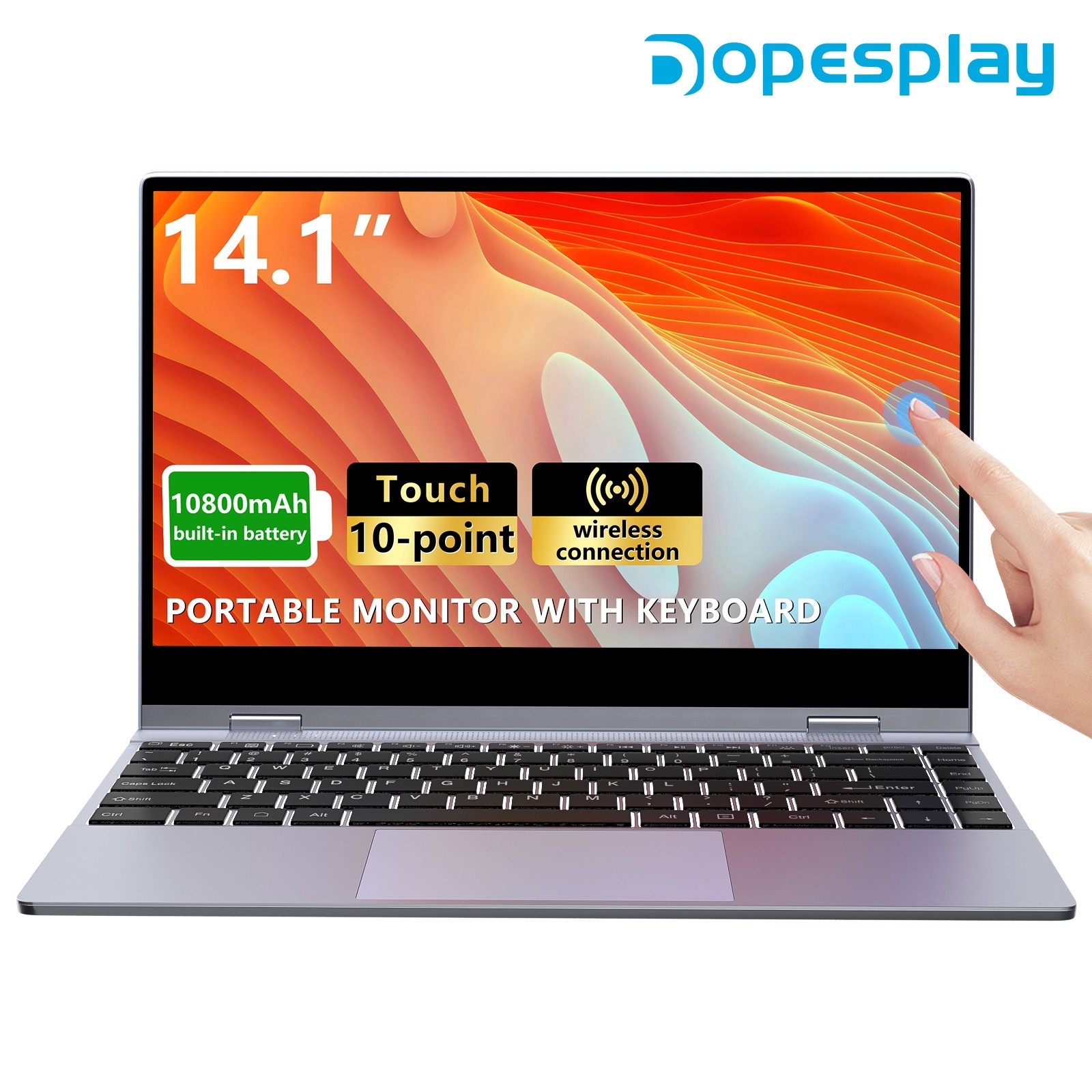 GRADE-A USED 14.1″ Portable Monitor with Keyboard Touch Screen 10800mAh Wireless