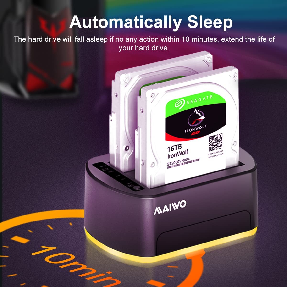 MAIWO 2 Bay External Hard Drive Docking Station with RGB Light, SATA Drive Of…