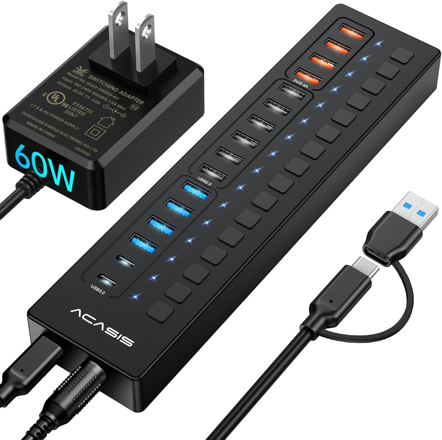 Powered USB 3.0 Hub, 16 Port 16 ports, Latest color: Matte Black