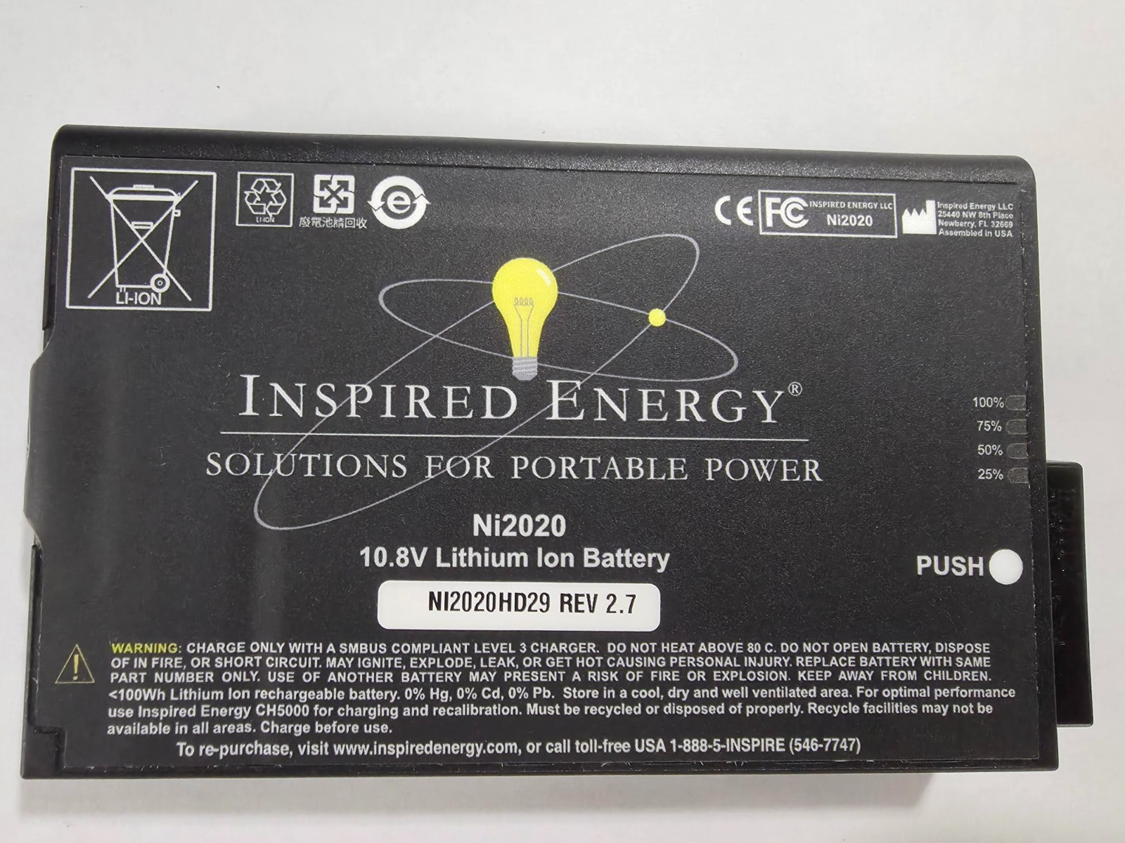 Inspired Energy NI2020 Lithium Battery 10.8V Rechargeable Pack NOB